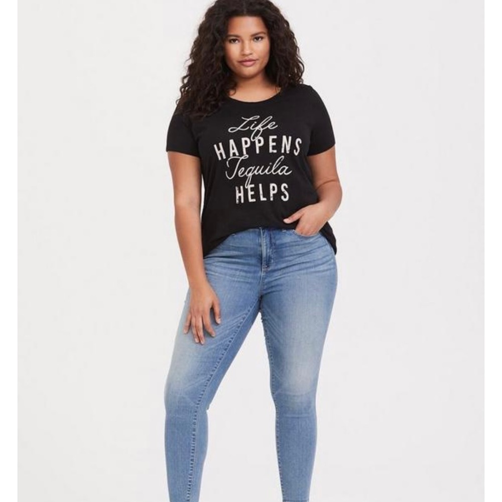 Torrid LIFE HAPPENS TEQUILA HELPS Graphic Black Slub Cotton Tunic Top 3